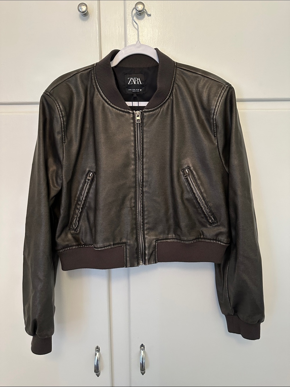 LIKE NEW Zara Faux Leather Brown Bomber Jacket